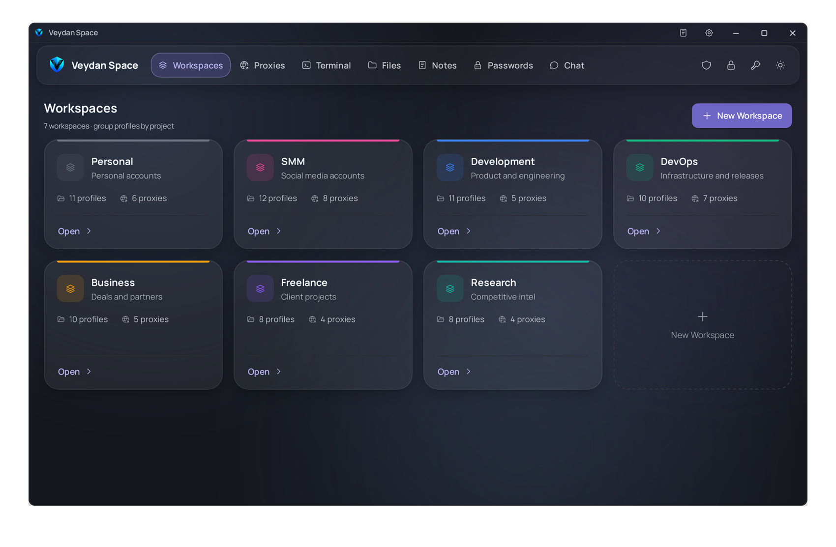 Workspaces in Veydan Space
