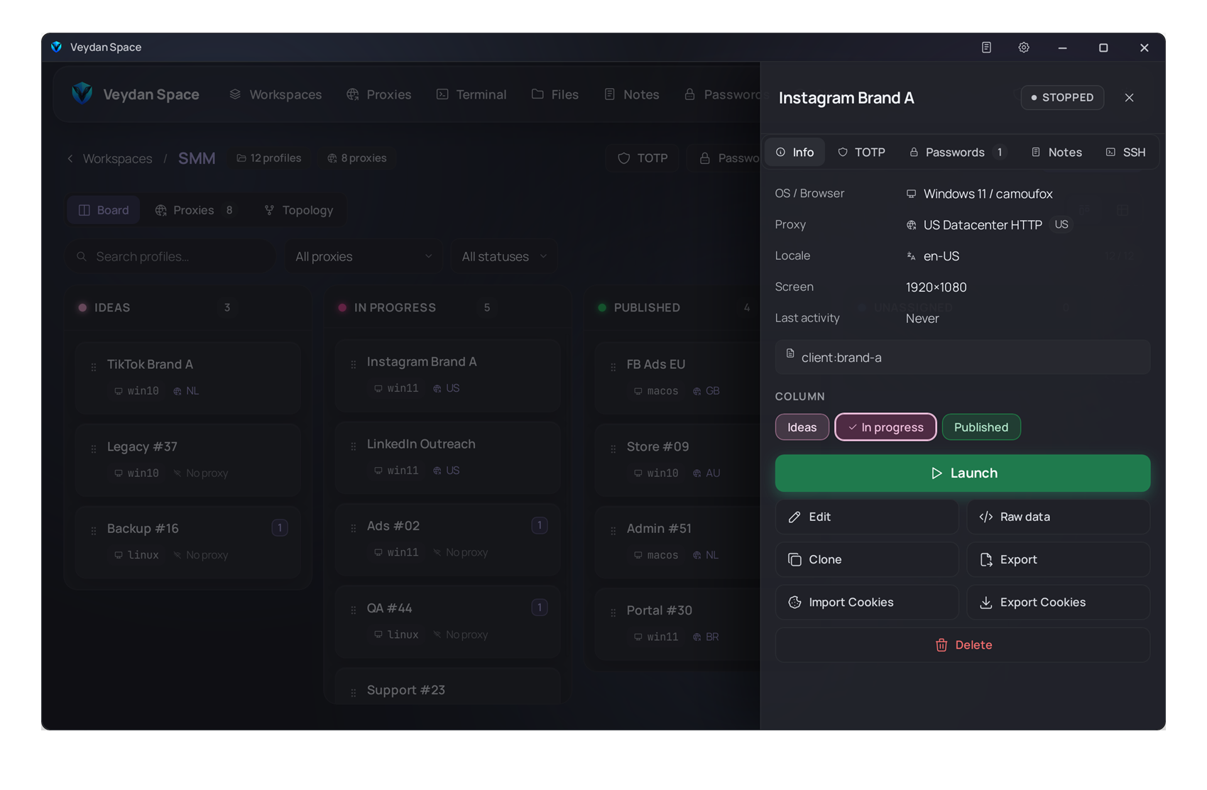 Isolated browser profile in Veydan Space