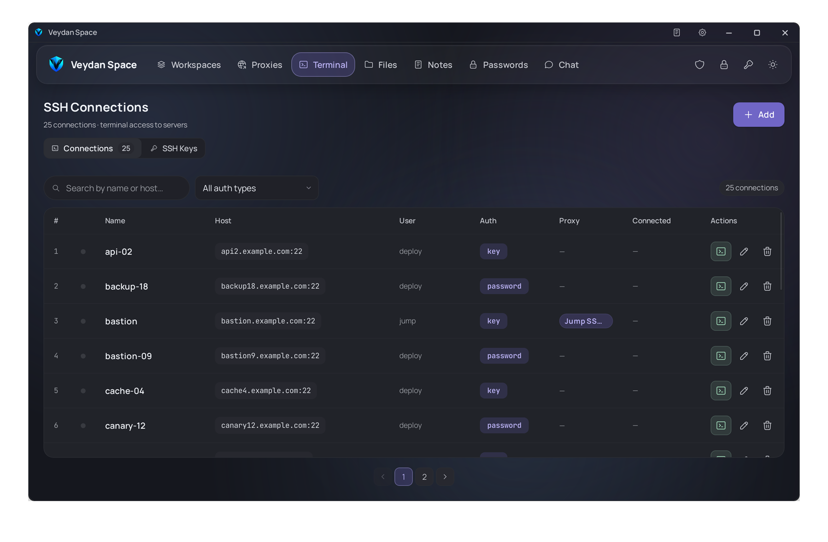 SSH connections in Veydan Space